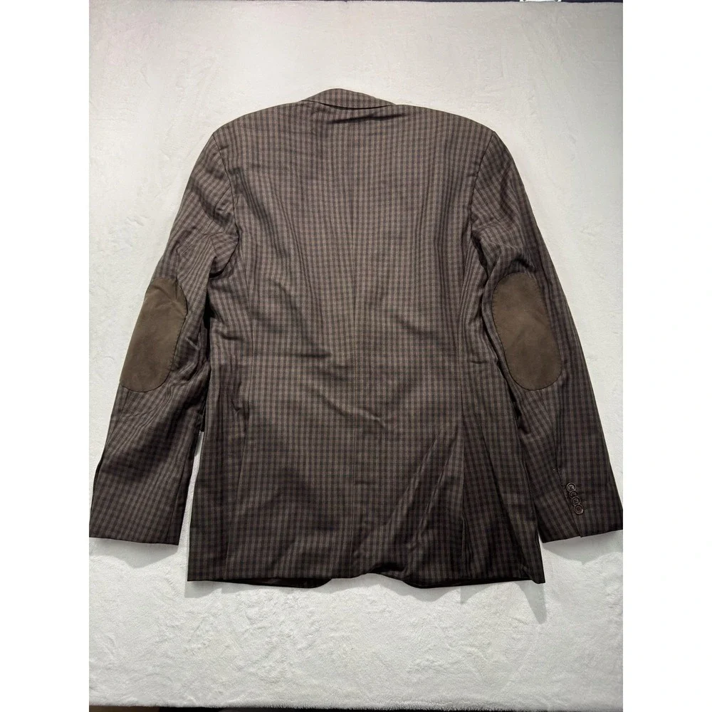 Hugo Boss Sport Coat Mens 42L Brown Check Wool Tweed Elbow Patches Blazer